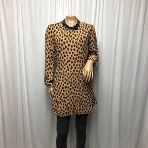 A New Day Leopard Print Dress Womens Size Small Tiered Mini Boho Indie Feminine